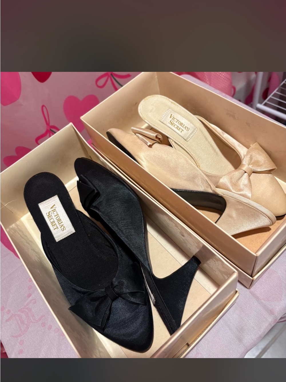 Victoria's Secret Satin Slingback Pumps in Black and Champagne